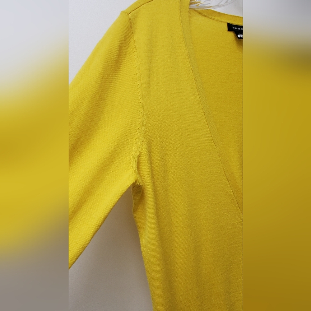 Halogen Mustard Yellow 100% Merino Wool V-Neck Cardigan Lightweight Size M - Picture 3 of 7